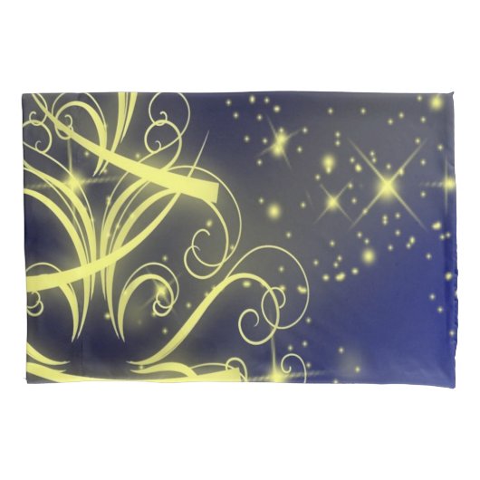 クリスマスツリーパーティー金ゴールドスターズネイビーブルーホリデーズ 枕カバー (正面)