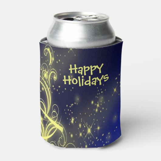 クリスマスツリーパーティー ゴールドスター ネイビーブルー 記念日 缶クーラー (缶正面)