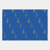 クリスマスツリーパープルネイビーホワイト金ゴールドメタリック ラッピングペーパーシート (正面2)