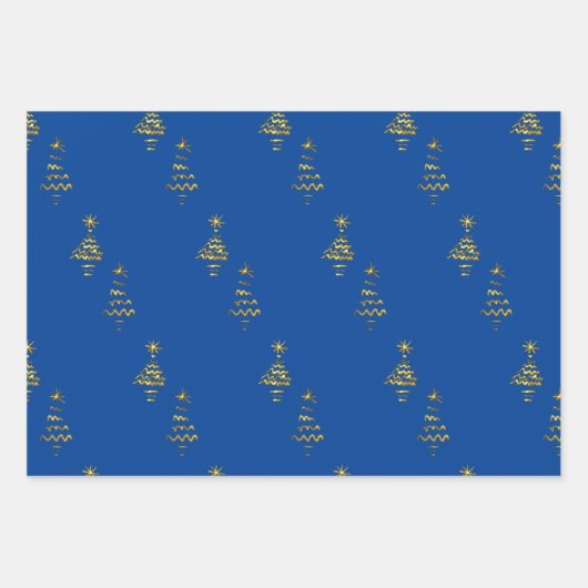 クリスマスツリーパープルネイビーホワイト金ゴールドメタリック ラッピングペーパーシート (正面2)