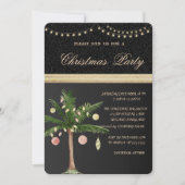 クリスマスツリーパーム、ブラック、クリスマスパーティー 招待状 (正面)