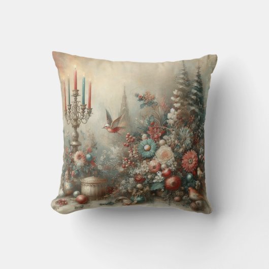 クリスマスツリービクトリアンとキャンドルの作成 クッション (正面)