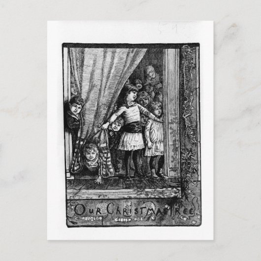 クリスマスツリービクトリアンヴィンテージ冬のシーン シーズンポストカード (正面)