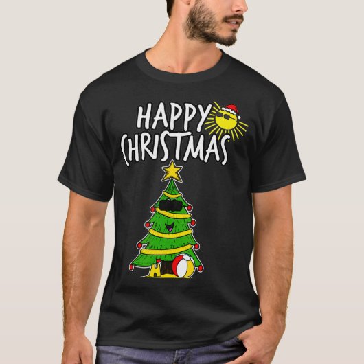クリスマスツリービーチサマーオーストラリアおもしろいクリスマス Tシャツ (正面)