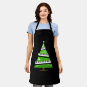 クリスマスツリーピアノ先生プレゼント エプロン (着用した状態)