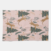 「クリスマスツリーピンクのヴィンテージクリスマスタイガー キッチンタオル (横)