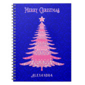 クリスマスツリーピンクの雪パーソナライズされた片 ノートブック (正面)