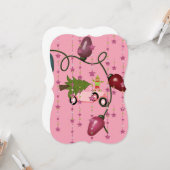 クリスマスツリーピンクカー小妖精や小人フラットグリーティングカード カード (正面/裏面インサイチュ)