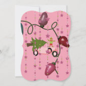 クリスマスツリーピンクカー小妖精や小人フラットグリーティングカード カード (正面)