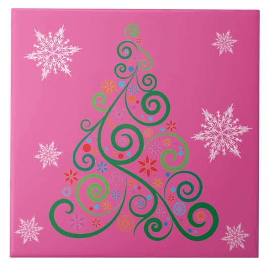 クリスマスツリーピンクセラミックタイル タイル (正面)