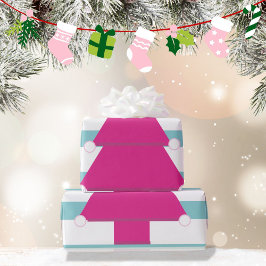 クリスマスツリーピンクブルーレッド ラッピングペーパー