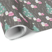 クリスマスツリーピンクプレゼントハッピーホリデー ラッピングペーパー (ロールコーナー)
