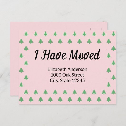クリスマスツリーピンクホリデームービングアナウンス ポストカード (正面/裏面)