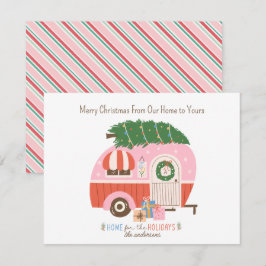 クリスマスツリーピンクヴィンテージレトロキャンパーモノグラム シーズンカード