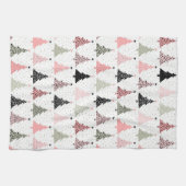 クリスマスツリーピンク&緑(白い背景) キッチンタオル (横)