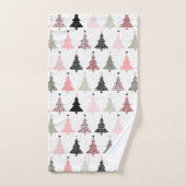 クリスマスツリーピンク&緑（白い背景） バスタオルセット (ハンドタオル)