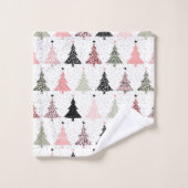 クリスマスツリーピンク&緑（白い背景） バスタオルセット (ウォッシュタオル)