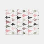 クリスマスツリーピンク&緑（白い背景） フリースブランケット (正面(横))