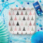 クリスマスツリーピンク&緑（白い背景） ペーパープレート (パーティー)