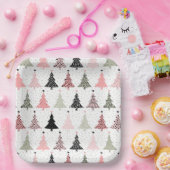 クリスマスツリーピンク&緑（白い背景） ペーパープレート (パーティー)