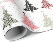 クリスマスツリーピンク&緑（白い背景） ラッピングペーパー (ロールコーナー)