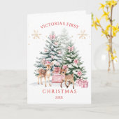 クリスマスツリーファウンベビーの初めてのクリスマス カード (黄色い花)