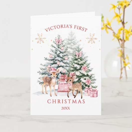 クリスマスツリーファウンベビーの初めてのクリスマス カード (黄色い花)