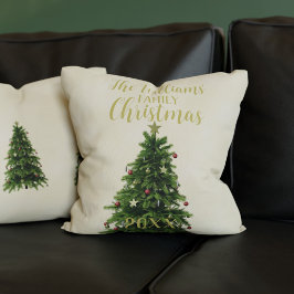 クリスマスツリーファミリー名ダブルサイドホリデー クッション