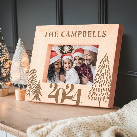クリスマスツリーファミリー名ホリデーキープサケ レーザー彫刻フレーム