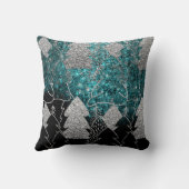 クリスマスツリーファンシーグリッター海ブルーブラックグレー クッション (裏面)