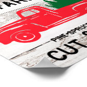 クリスマスツリーファームとヴィンテージレッドピックアップトラック ポスター (角)