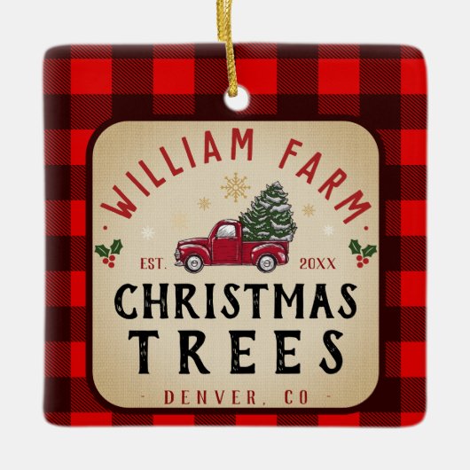 クリスマスツリーファームパインツリーズファームハウススタイル セラミックオーナメント (正面)