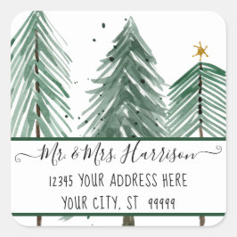クリスマスツリーファームモダンスターウォーターカラーアドレス スクエアシール