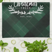 クリスマスツリーファームヴィンテージトラックグリーンプレイド キッチンタオル (折り畳み)