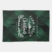 クリスマスツリーファームヴィンテージトラックグリーンプレイド キッチンタオル (横)