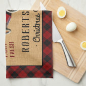 クリスマスツリーファームヴィンテージトラックレッドプレイド素朴 キッチンタオル (四つ折り)