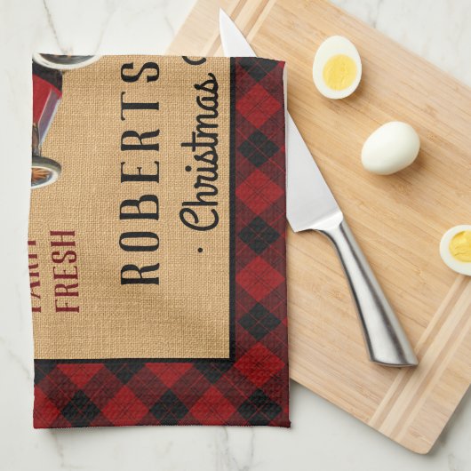クリスマスツリーファームヴィンテージトラックレッドプレイド素朴 キッチンタオル (四つ折り)