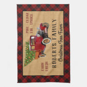 クリスマスツリーファームヴィンテージトラックレッドプレイド素朴 キッチンタオル (縦)