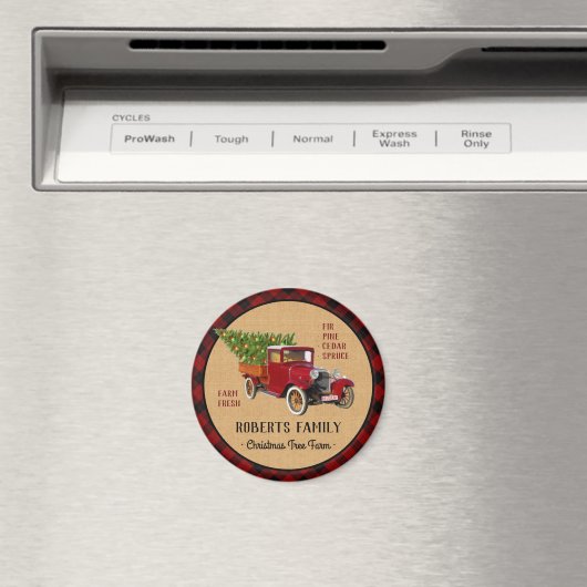 クリスマスツリーファームヴィンテージトラックレッドプレイド素朴 マグネット (インサイチュ (食洗機))