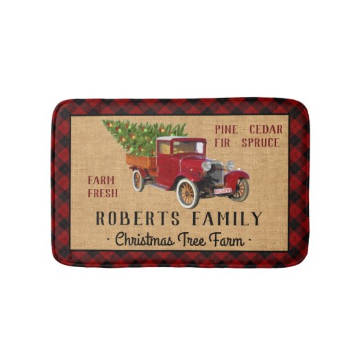 クリスマスツリーファームヴィンテージトラックレッドプレイ素朴ド バスマット (正面)