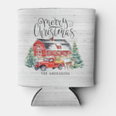 クリスマスツリーファーム |ヴィンテージレッドトラック 缶クーラー (正面)