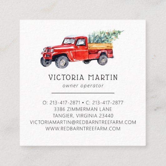 クリスマスツリーファーム |ヴィンテージレッドファームハウストラック スクエア名刺 (裏面)