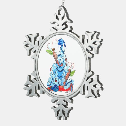 クリスマスツリーフェアリー飾エビの休日 スノーフレークピューターオーナメント (右)