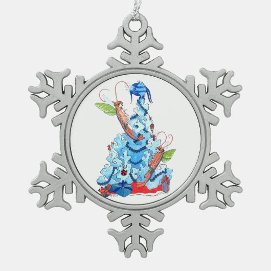クリスマスツリーフェアリー飾エビの休日 スノーフレークピューターオーナメント (正面)