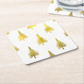 クリスマスツリーフェイクゴールドフォイルホリデーパターン スクエアペーパーコースター (アングル)