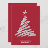 クリスマスツリーフェイクシルバー箔と赤 シーズンカード (正面/裏面)