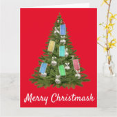 クリスマスツリーフェイスマスク 2020 メリークリスマスキター カード (黄色い花)