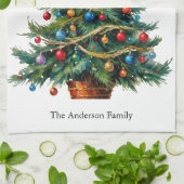 クリスマスツリーフェスティバルウィンターホリデーパーソナライズされた キッチンタオル (折り畳み)