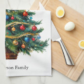 クリスマスツリーフェスティバルウィンターホリデーパーソナライズされた キッチンタオル (四つ折り)