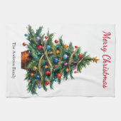 クリスマスツリーフェスティバルウィンターホリデーパーソナライズされた キッチンタオル (横)